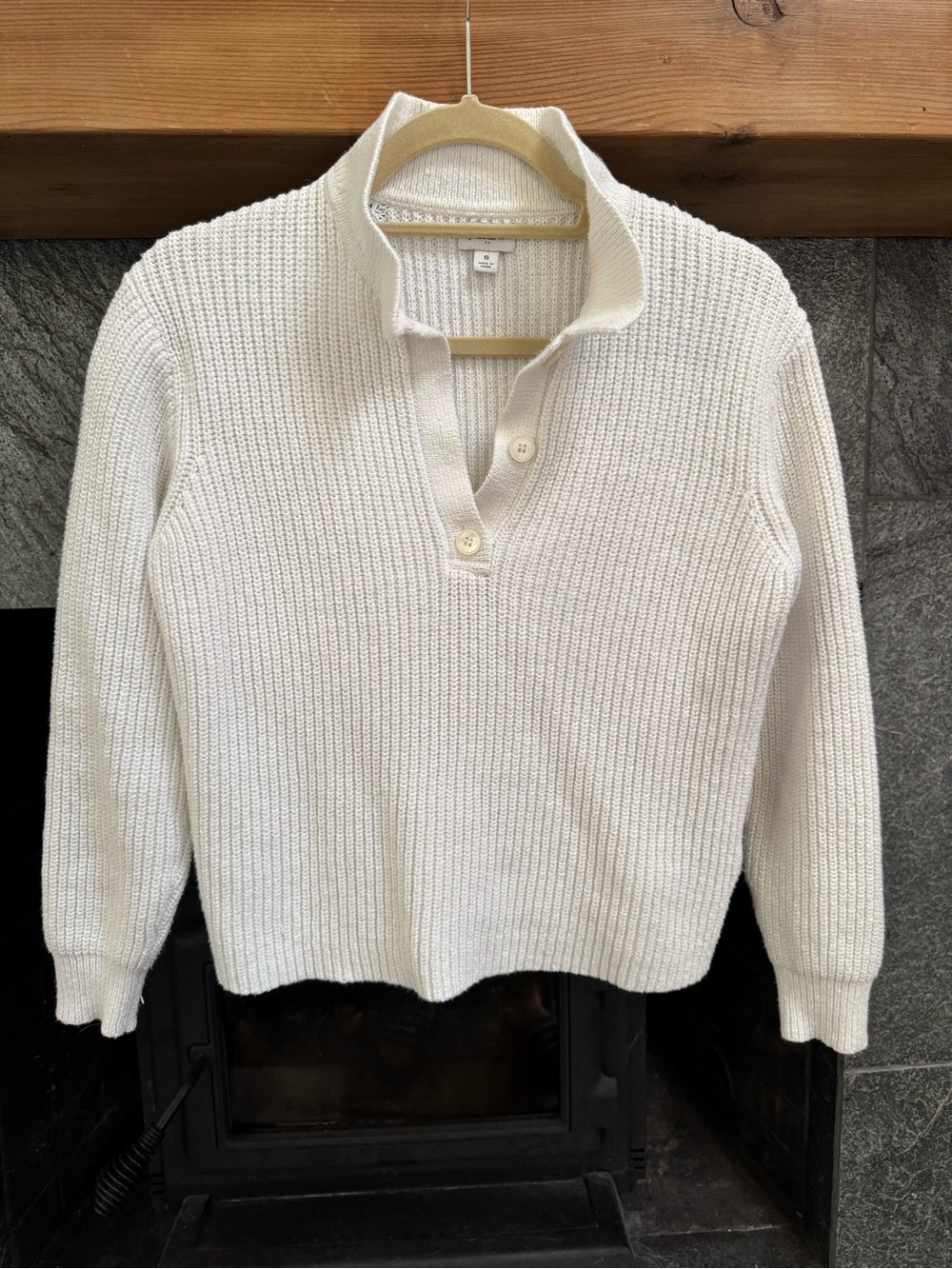Women’s Cream Knit Button-Placket Sweater